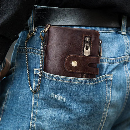 Tarjetero  RFID de cuero para hombre , diseño de lujo, bolsillo para monedas con cierre