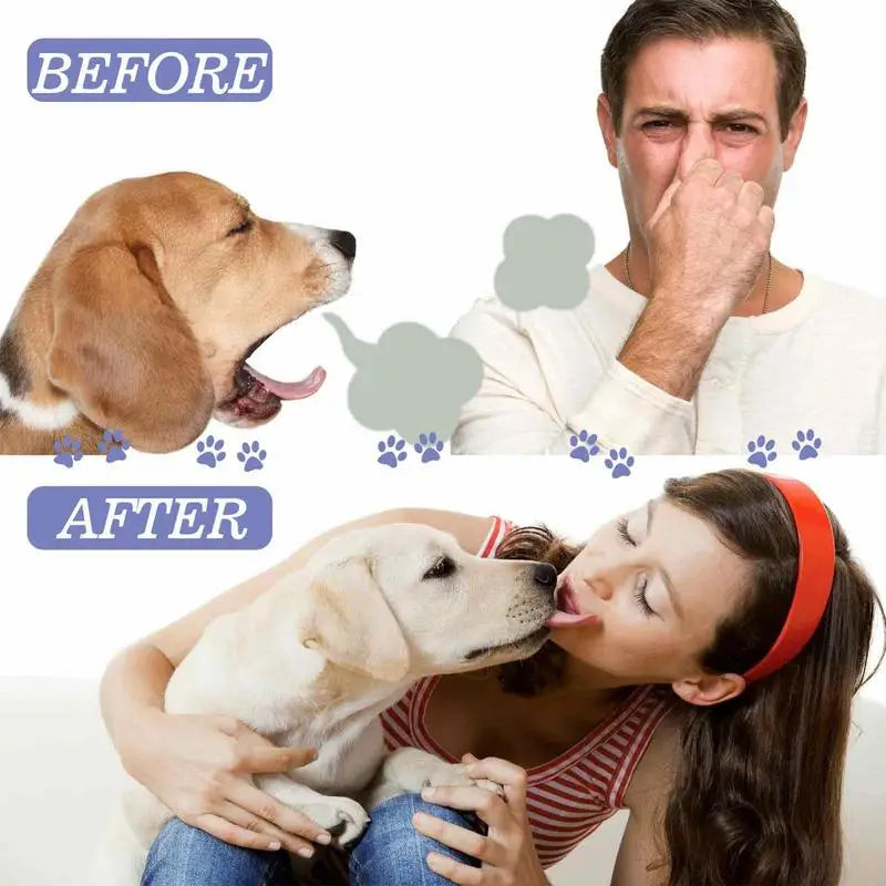 Pulverizador de respiración para perros, 50ml, ingredientes naturales, eliminación de olores, limpiador para el cuidado de la boca para la mayoría de los cachorros, gatitos, mascotas